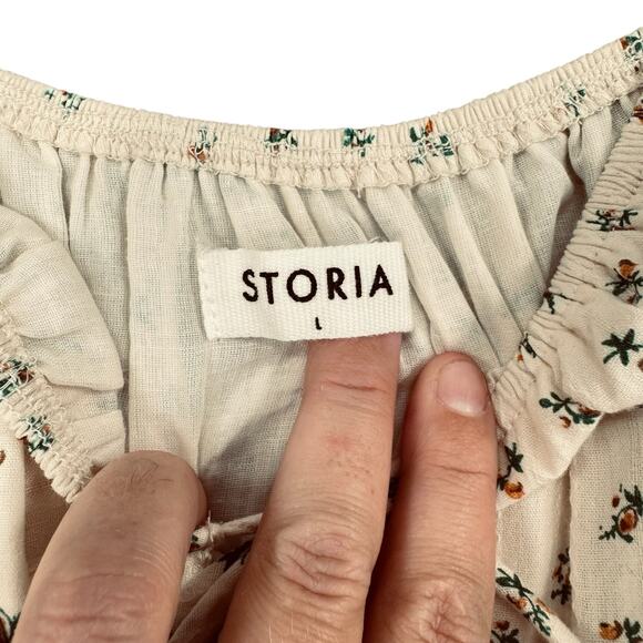 Storia Floral Cottagecore Dress Womens Large Cream Maxi Milkmaid Croquette - Picture 8 of 12